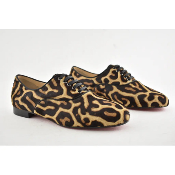 Christian Louboutin New Fred Flat Black Brown Leopard Pony Fur Derby Loafer 35.5 - Picture 4 of 12